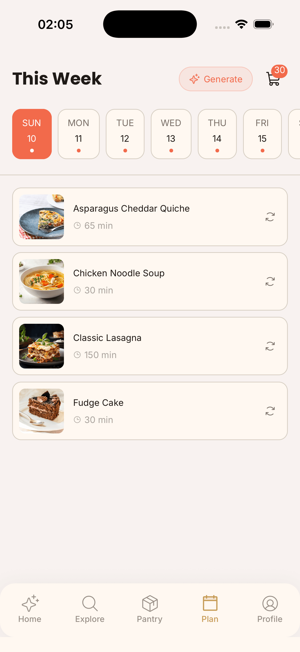 Weekly meal plan