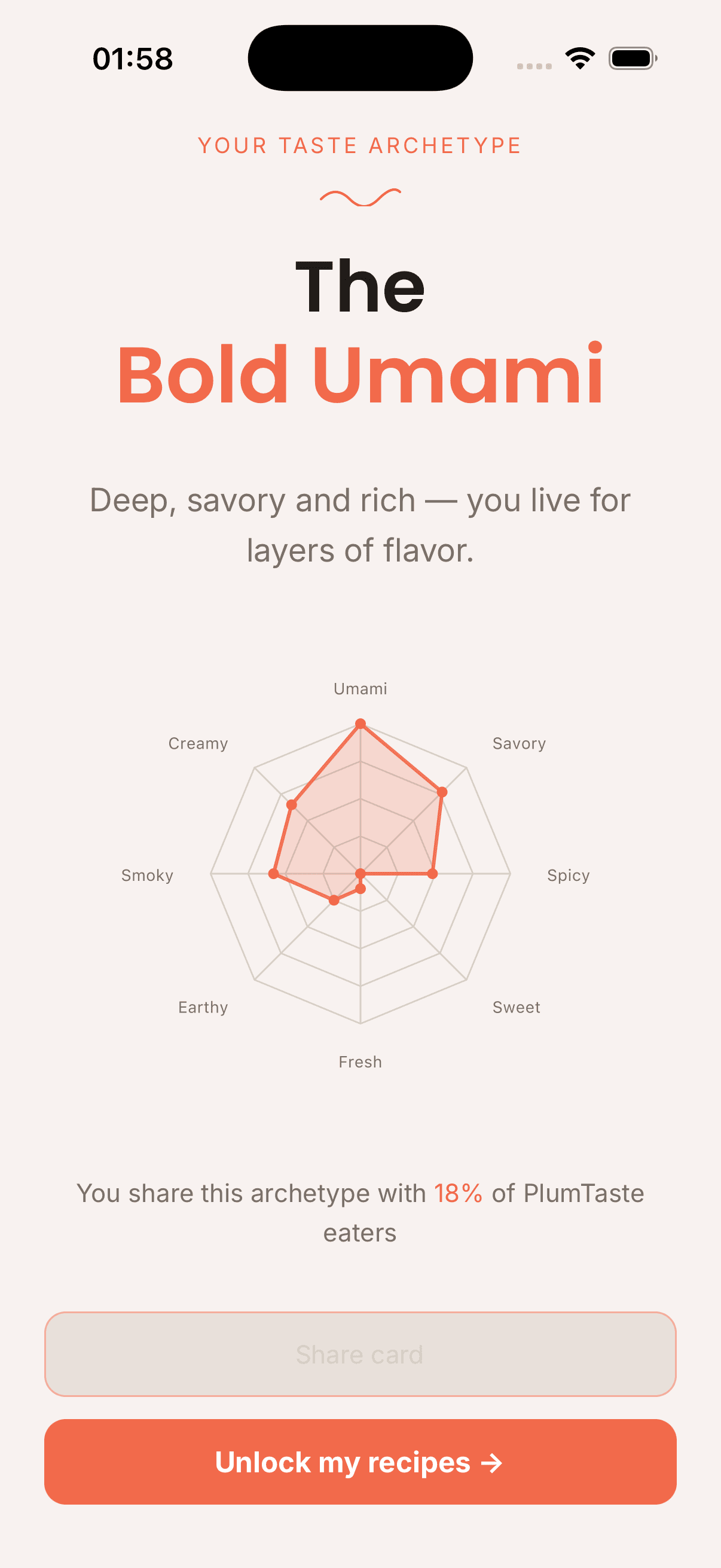 PlumTaste taste profile screen